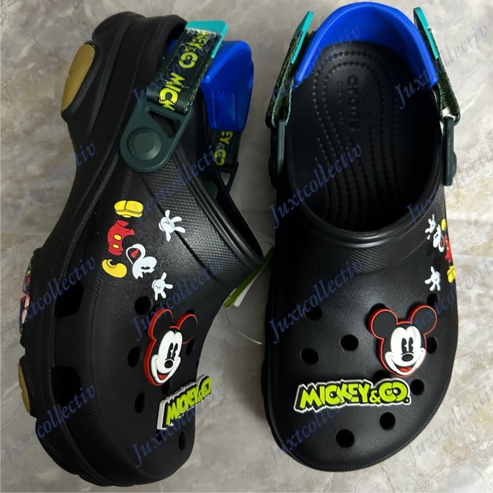 NWT Crocs Disney Park Mickey Mouse & Company Adult Adjustable Strap Black Clogs
